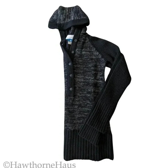 COLUMBIA Black Heather Grey Pullover Hoodie Sweater Size XS  Half Placket Button - Picture 3 of 8